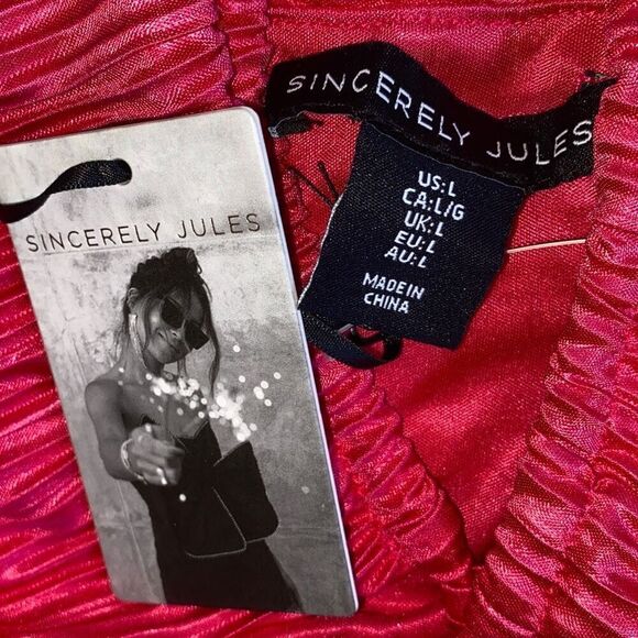 Sincerely Jules NWT Barbiecore Hot Pink Crop Top Baddie Y2K Sexy Crepe Halter L - Picture 3 of 4